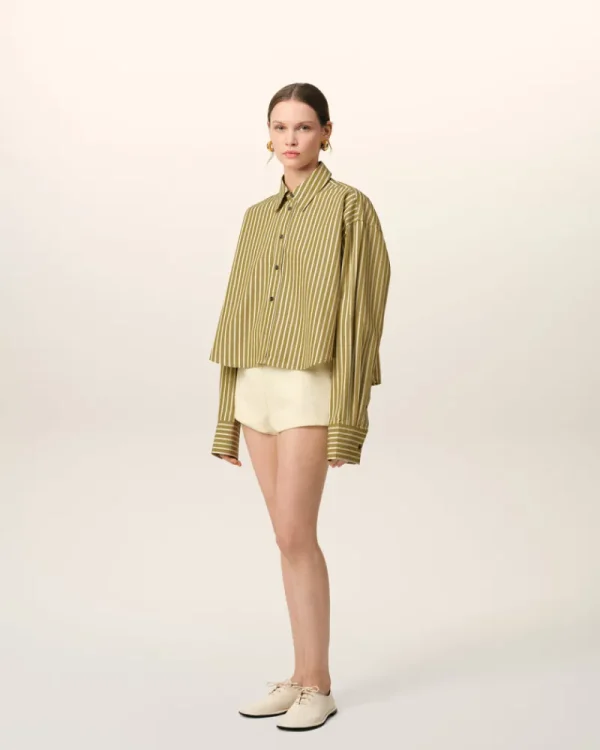 Hot Khaki Cotton Cropped Oversized Shirt Women Shirts | Shirts