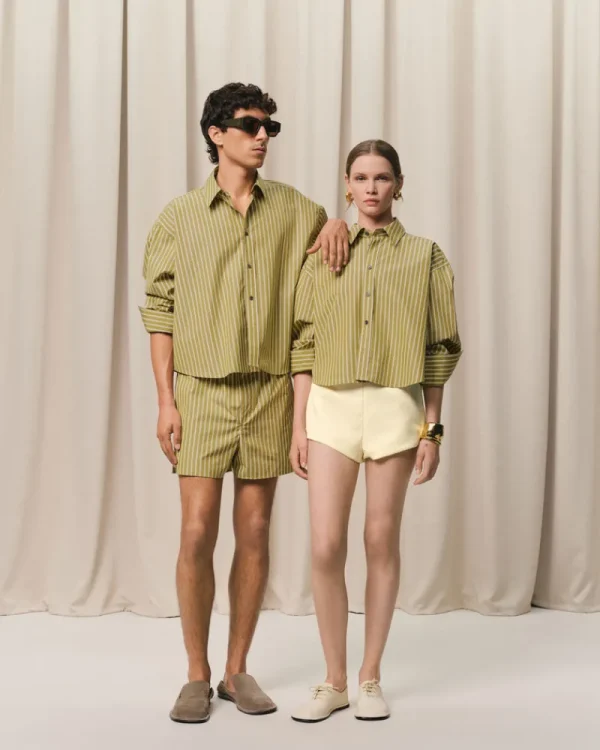 Hot Khaki Cotton Cropped Oversized Shirt Women Shirts | Shirts