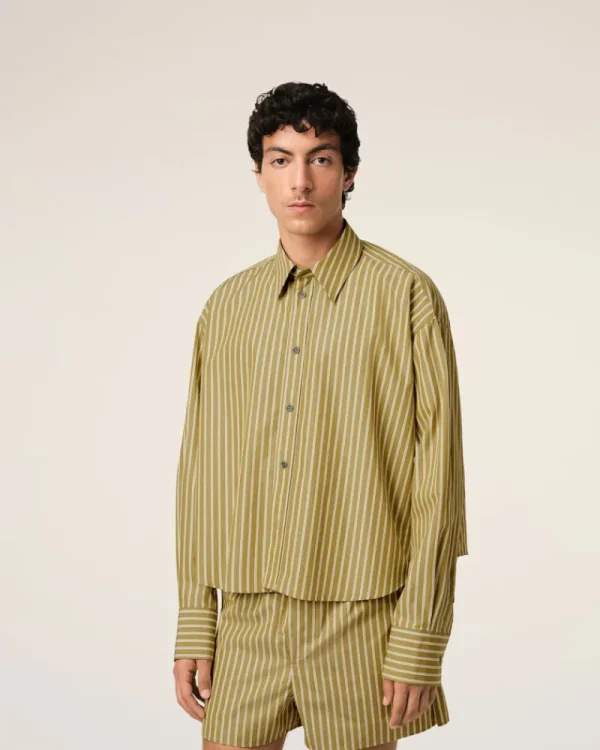 Hot Khaki Cotton Cropped Oversized Shirt Women Shirts | Shirts