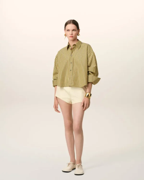 Hot Khaki Cotton Cropped Oversized Shirt Women Shirts | Shirts