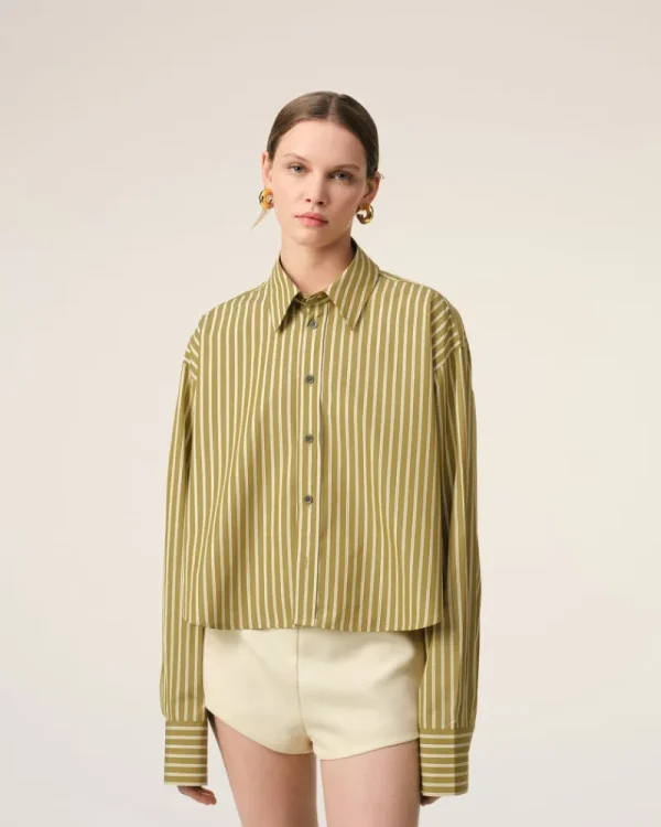 Hot Khaki Cotton Cropped Oversized Shirt Women Shirts | Shirts