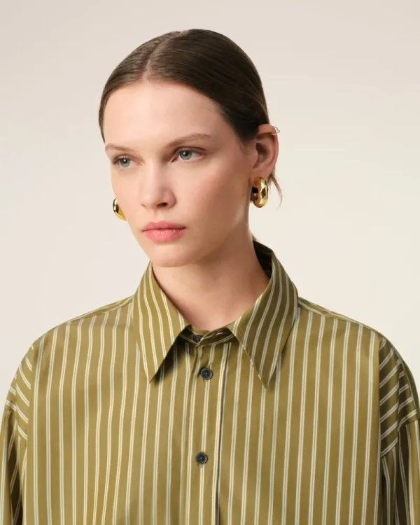 Hot Khaki Cotton Cropped Oversized Shirt Women Shirts | Shirts