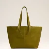 Best Khaki Leather Midi Tote Bag Women Tote Bags | Bags