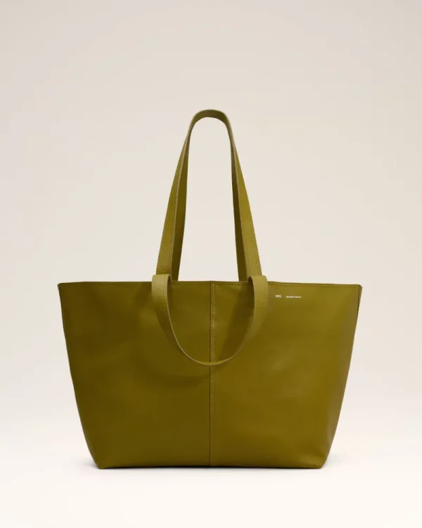 Best Khaki Leather Midi Tote Bag Women Tote Bags | Bags