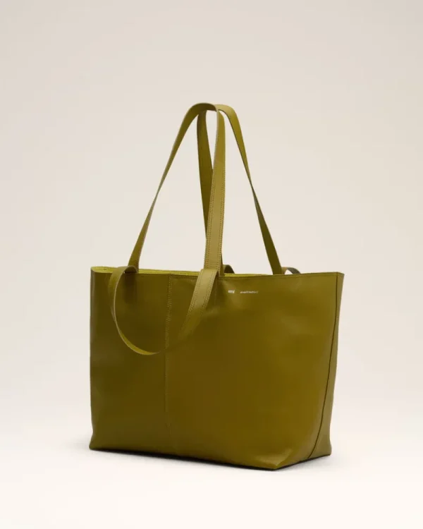 Best Khaki Leather Midi Tote Bag Women Tote Bags | Bags