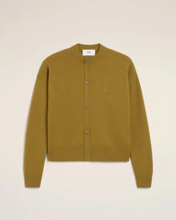 Cheap Khaki Wool Knit Ami de Coeur Crewneck Cardigan Sweaters & Cardigans | Ami De Coeur