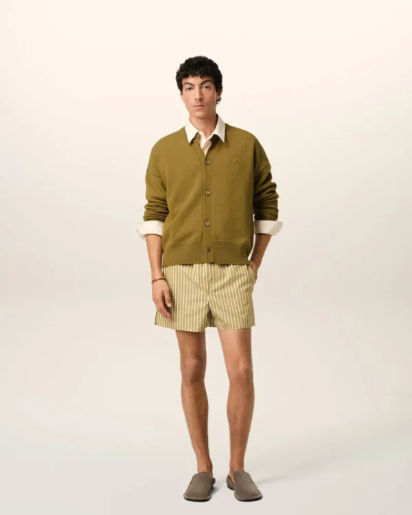 Cheap Khaki Wool Knit Ami de Coeur Crewneck Cardigan Sweaters & Cardigans | Ami De Coeur
