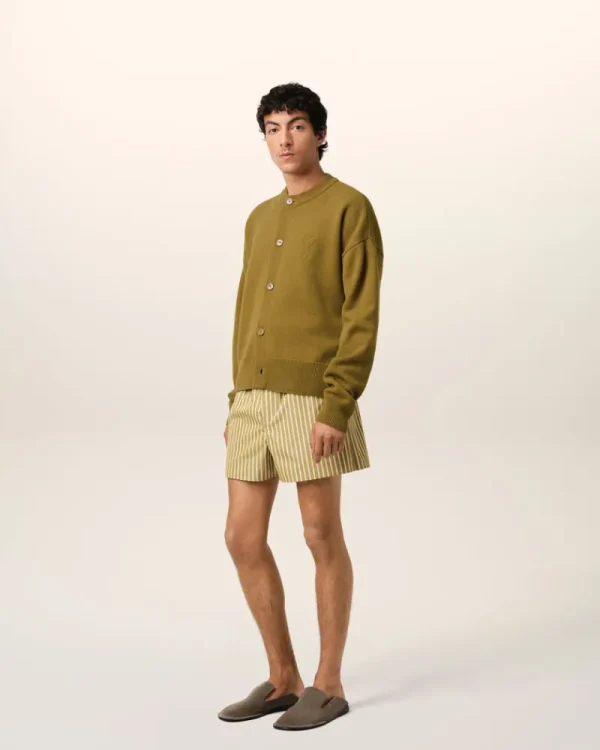 Cheap Khaki Wool Knit Ami de Coeur Crewneck Cardigan Sweaters & Cardigans | Ami De Coeur