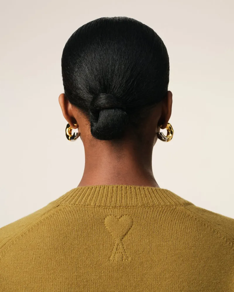 Sale Khaki Wool Knit Bicolor V Neck Sweater Women Sweaters & Cardigans | Ami De Coeur