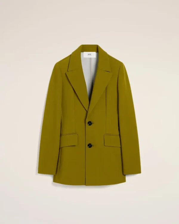 Clearance Khaki Wool Two Buttons Fitted Jacket Women Denim | Coats & Jackets