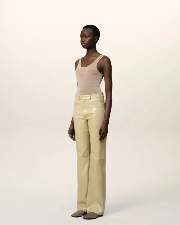 Cheap Leather Straight Fit Trousers Women Trousers