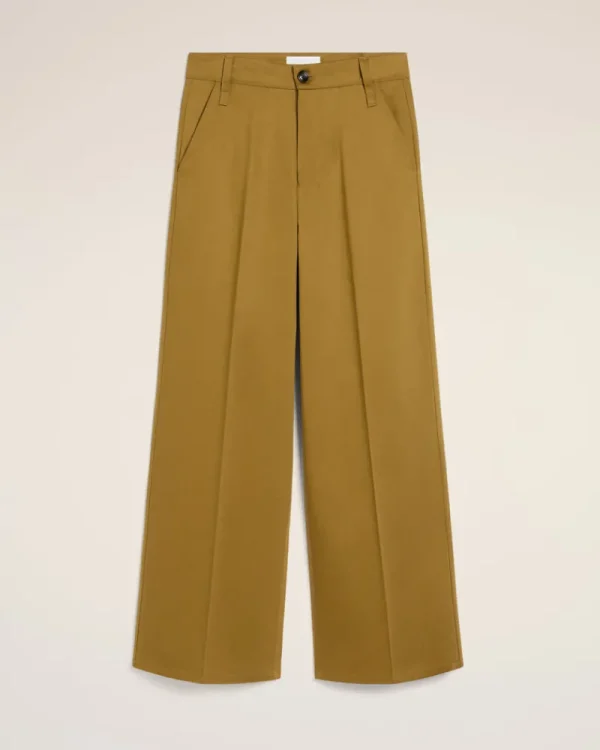 Cheap Mustard Cotton Baggy Fit Trousers Women Trousers