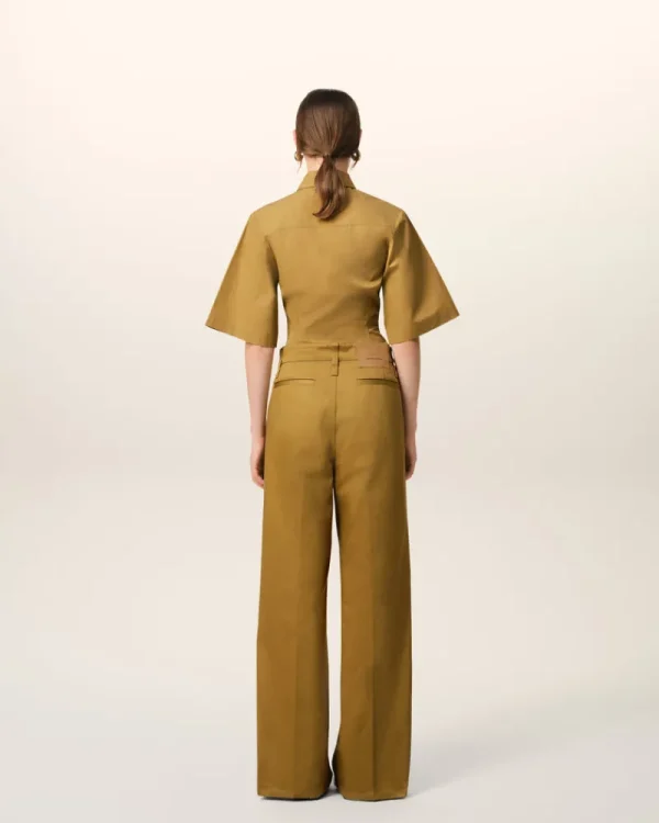 Cheap Mustard Cotton Baggy Fit Trousers Women Trousers