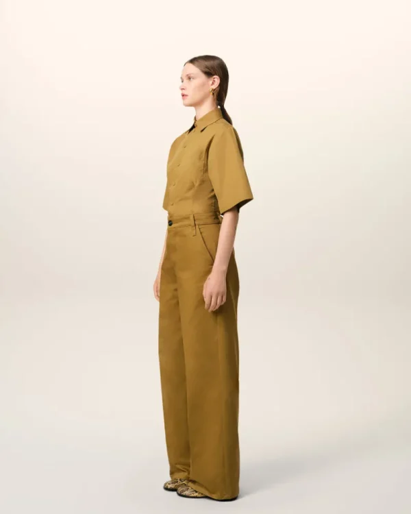 Cheap Mustard Cotton Baggy Fit Trousers Women Trousers