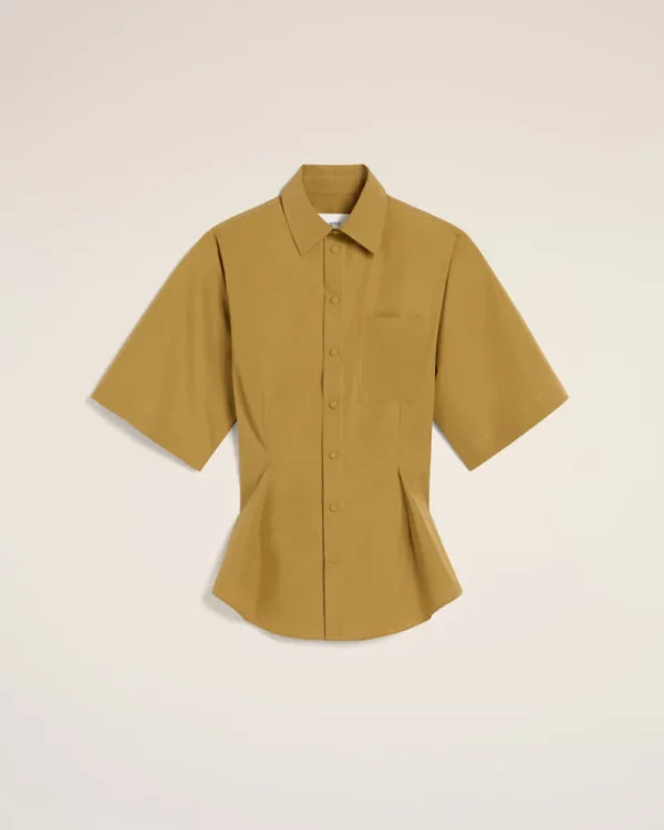 Best Mustard Cotton Short Sleeve Shirt Women Shirts