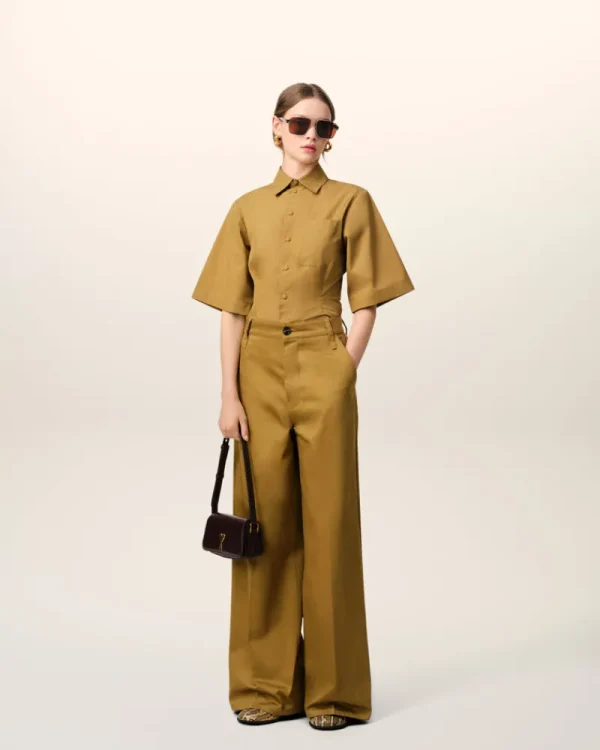 Best Mustard Cotton Short Sleeve Shirt Women Shirts