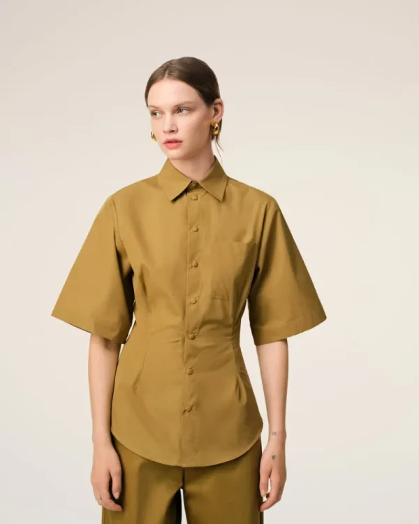 Best Mustard Cotton Short Sleeve Shirt Women Shirts