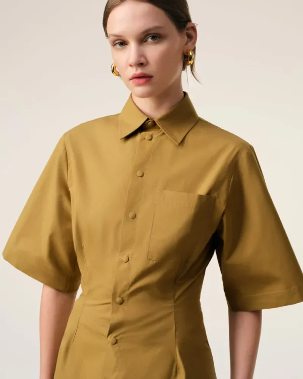 Best Mustard Cotton Short Sleeve Shirt Women Shirts