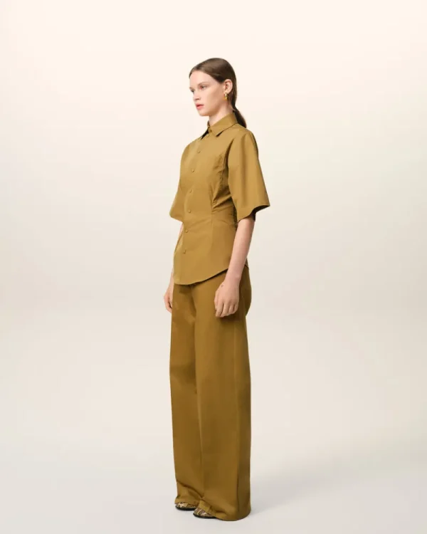 Best Mustard Cotton Short Sleeve Shirt Women Shirts