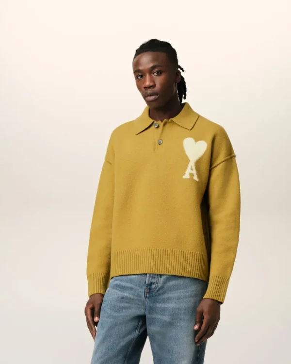 Best Sale Mustard Wool Ami de Coeur Polo Women Sweaters & Cardigans | Ami De Coeur