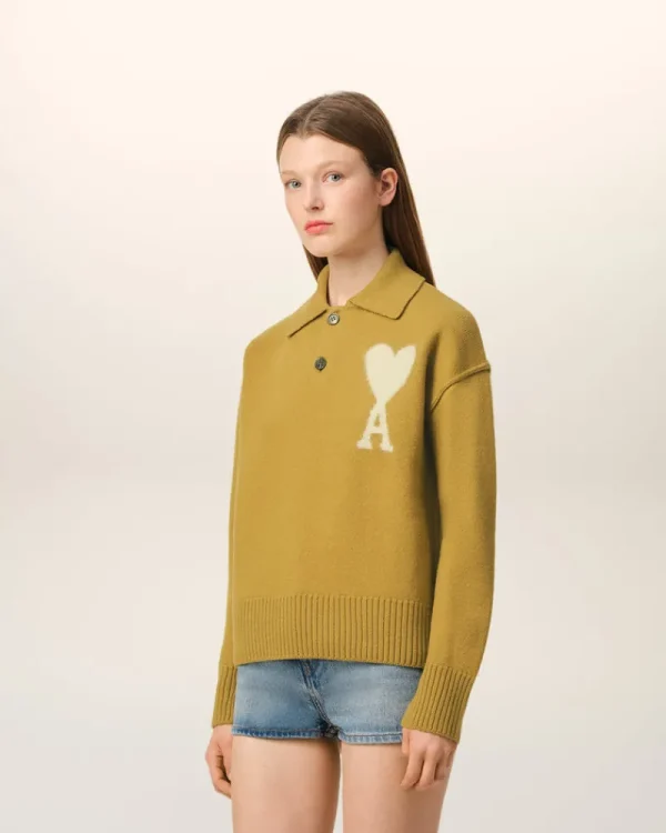 Best Sale Mustard Wool Ami de Coeur Polo Women Sweaters & Cardigans | Ami De Coeur