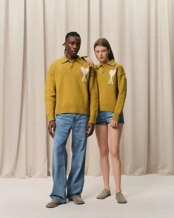 Best Sale Mustard Wool Ami de Coeur Polo Women Sweaters & Cardigans | Ami De Coeur