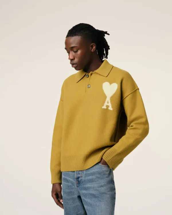 Best Sale Mustard Wool Ami de Coeur Polo Women Sweaters & Cardigans | Ami De Coeur