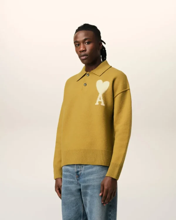 Best Sale Mustard Wool Ami de Coeur Polo Women Sweaters & Cardigans | Ami De Coeur