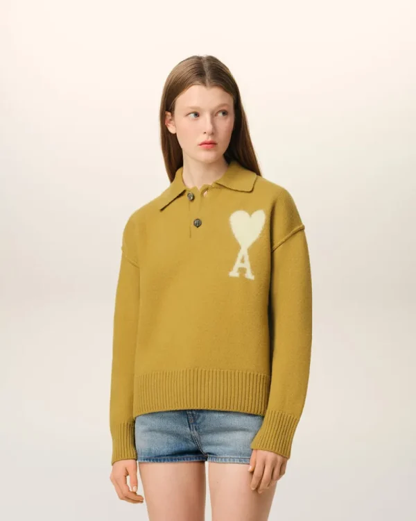Best Sale Mustard Wool Ami de Coeur Polo Women Sweaters & Cardigans | Ami De Coeur