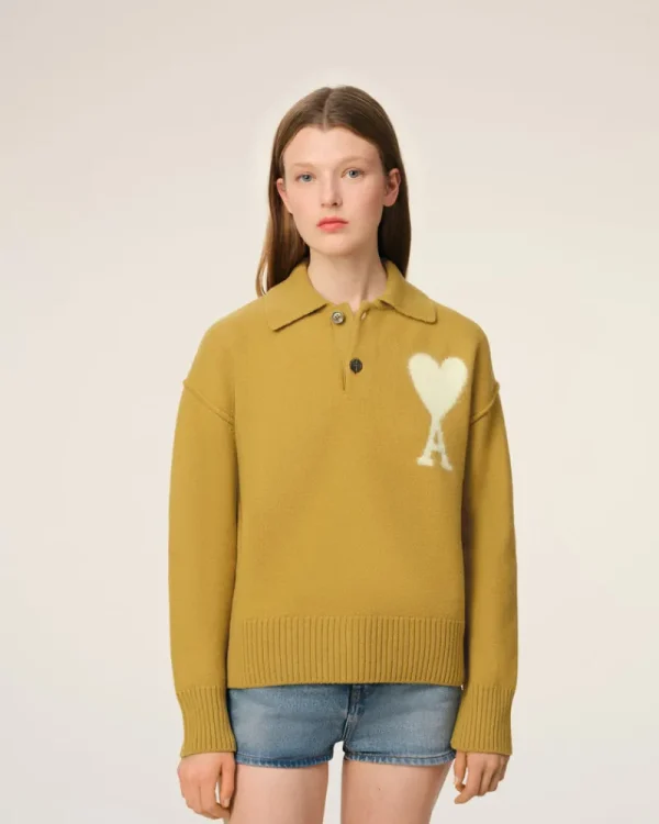 Best Sale Mustard Wool Ami de Coeur Polo Women Sweaters & Cardigans | Ami De Coeur