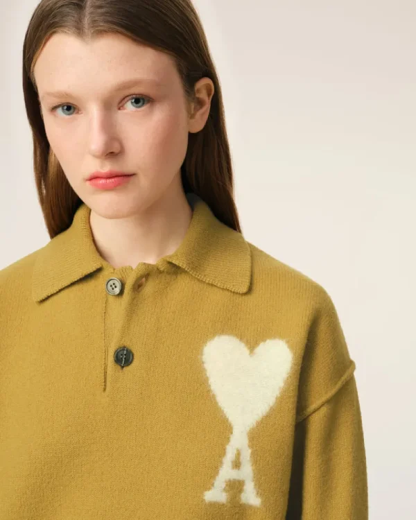 Best Sale Mustard Wool Ami de Coeur Polo Women Sweaters & Cardigans | Ami De Coeur