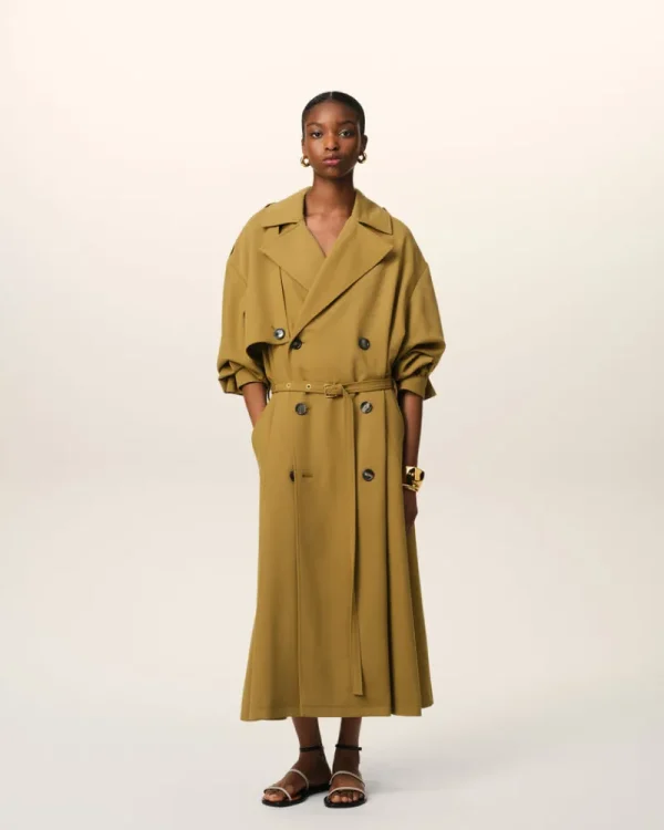 Cheap Mustard Wool Trench Coat Women Coats & Jackets