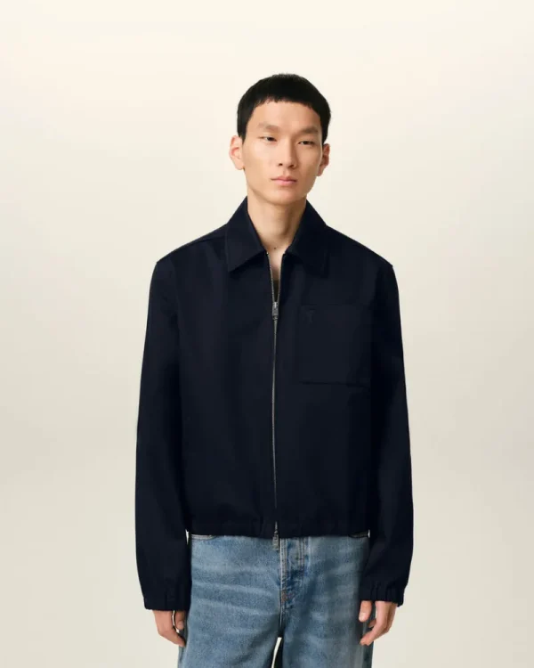 Shop Navy Cotton Ami de Coeur Zipped Jacket Coats & Jackets | Ami De Coeur