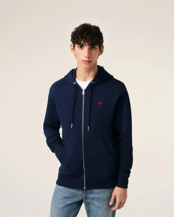 Sale Navy Cotton Ami de Coeur Zipped Hoodie Women Sweatshirts & Hoodies | Ami De Coeur