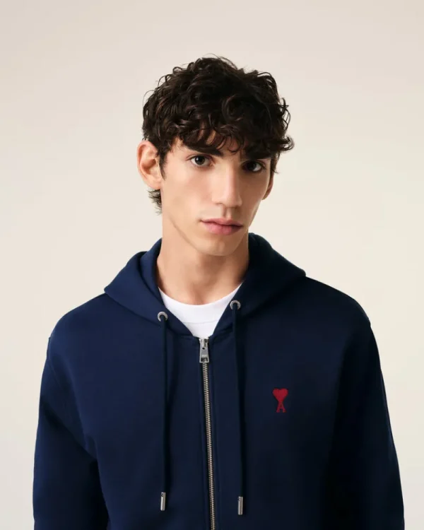 Sale Navy Cotton Ami de Coeur Zipped Hoodie Women Sweatshirts & Hoodies | Ami De Coeur