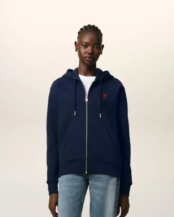 Sale Navy Cotton Ami de Coeur Zipped Hoodie Women Sweatshirts & Hoodies | Ami De Coeur