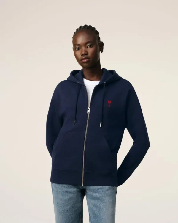 Sale Navy Cotton Ami de Coeur Zipped Hoodie Women Sweatshirts & Hoodies | Ami De Coeur