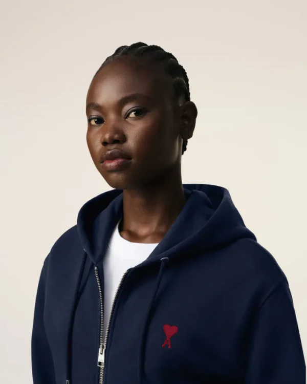 Sale Navy Cotton Ami de Coeur Zipped Hoodie Women Sweatshirts & Hoodies | Ami De Coeur
