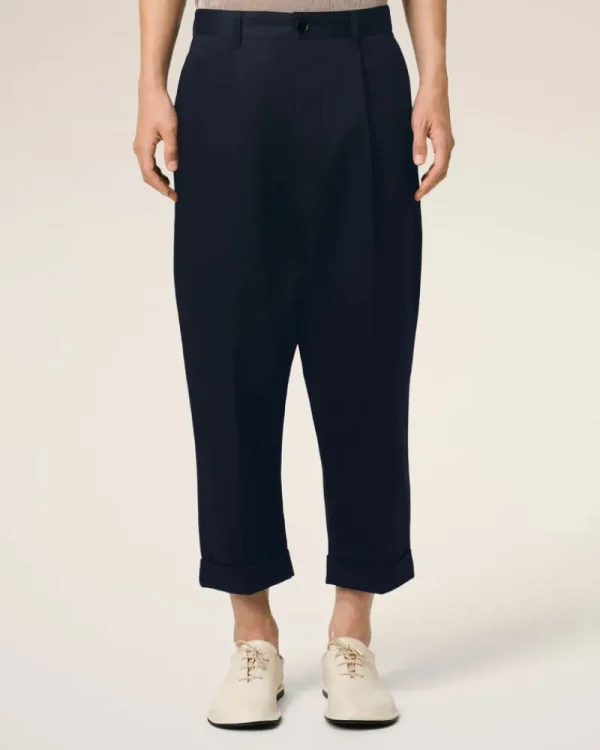 Cheap Navy Cotton Carrot Oversized Trousers Trousers