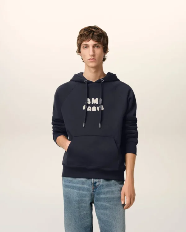 Flash Sale Navy Cotton Hoodie With Patch Women Sweatshirts & Hoodies | Ami De Coeur