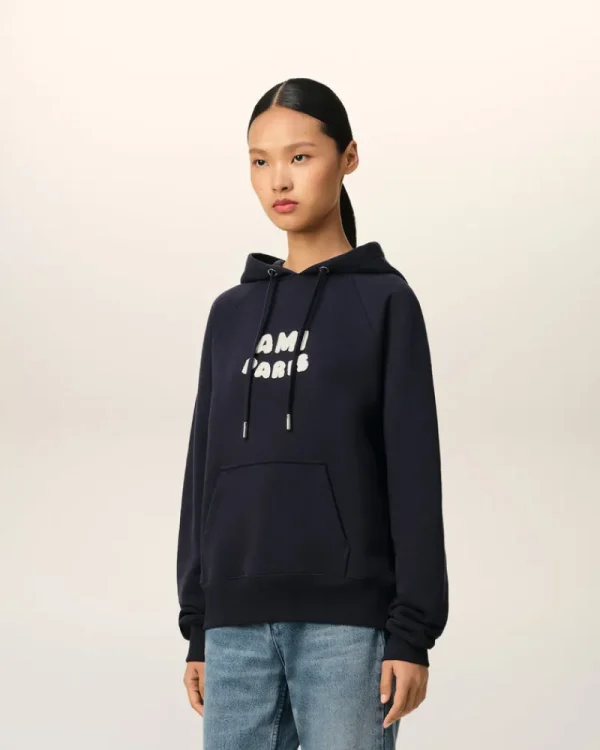 Flash Sale Navy Cotton Hoodie With Patch Women Sweatshirts & Hoodies | Ami De Coeur