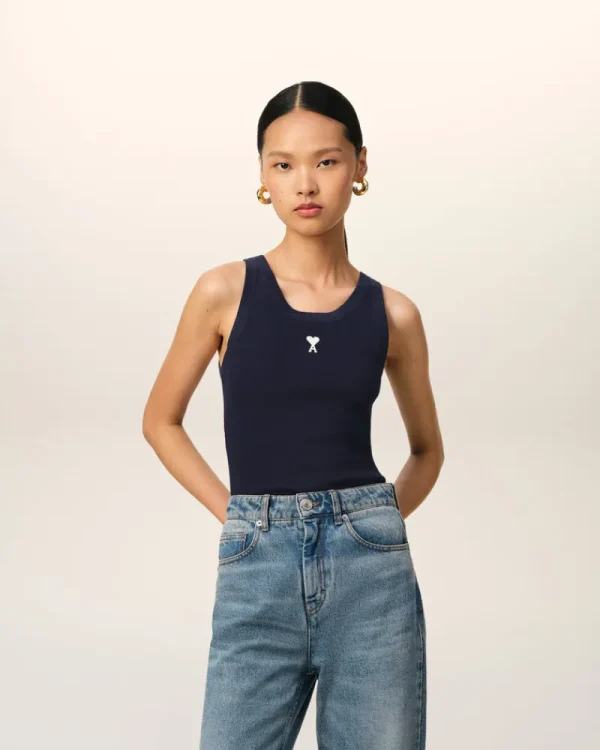 Flash Sale Navy Cotton Rib Ami de Coeur Tanktop Women T-shirts & Tops | Ami De Coeur
