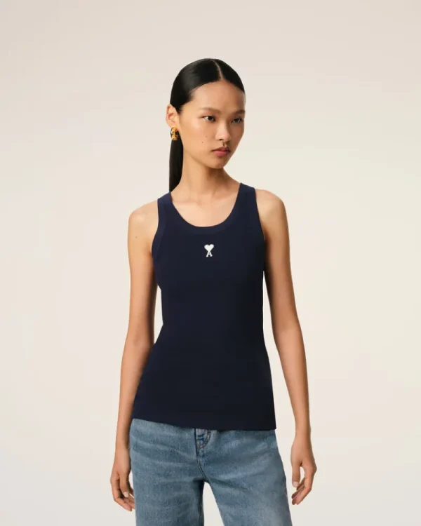 Flash Sale Navy Cotton Rib Ami de Coeur Tanktop Women T-shirts & Tops | Ami De Coeur