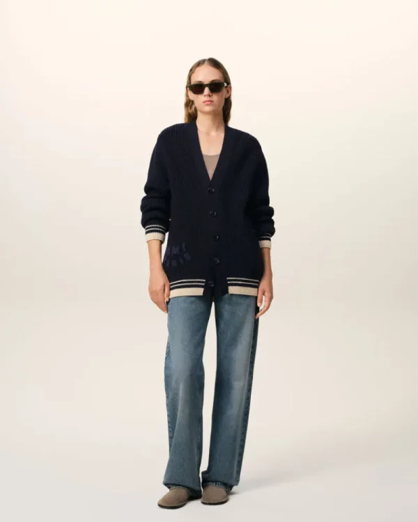 Best Navy Wool Ribbed Sweater Women Sweaters & Cardigans | Ami De Coeur