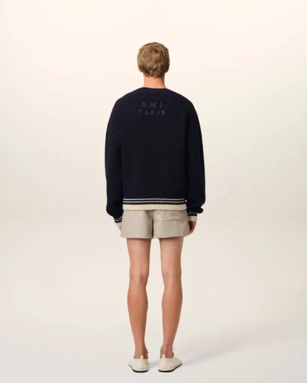 New Navy Wool Ribbed V Neck Sweater Women Sweaters & Cardigans | Ami De Coeur
