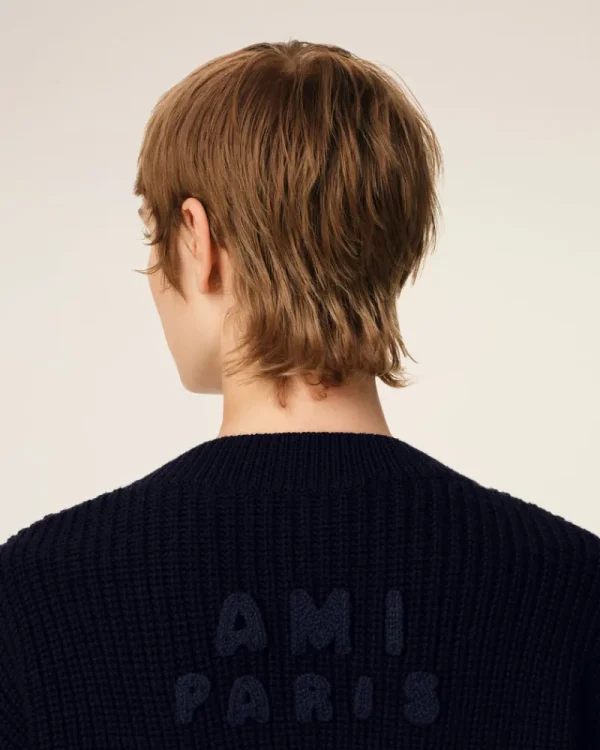 New Navy Wool Ribbed V Neck Sweater Women Sweaters & Cardigans | Ami De Coeur
