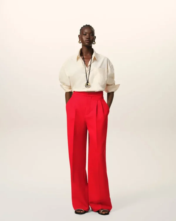 Best Red Wool High Waist Large Trousers Women Denim | Trousers