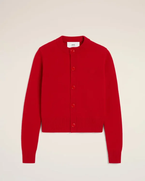 Cheap Red Wool Knit Ami de Coeur Crewneck Cardigan Women Sweaters & Cardigans | Ami De Coeur