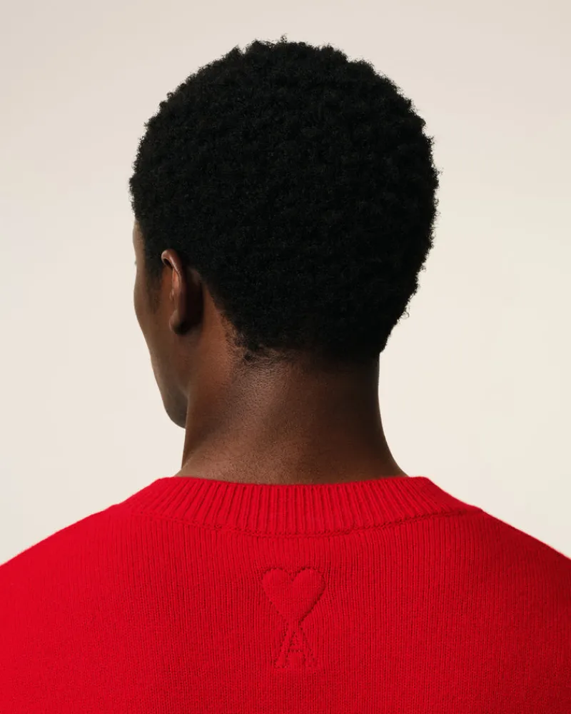 Clearance Red Wool Knit Bicolor V Neck Sweater Sweaters & Cardigans | Ami De Coeur