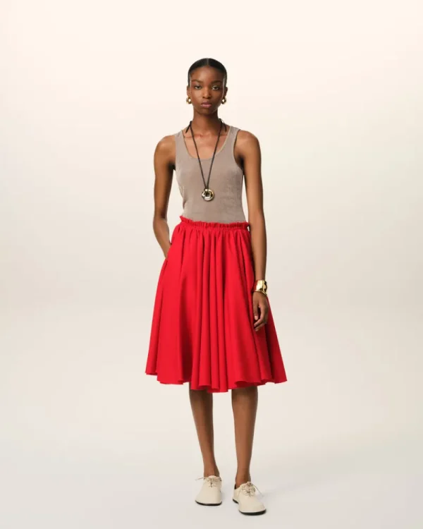 New Red Wool Skirt With Godets Women Shorts & Skirts
